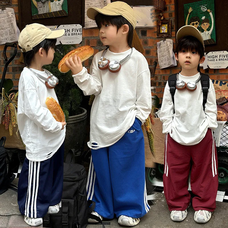 【KID】裾スリットデザイン長袖クルーネックTシャツ