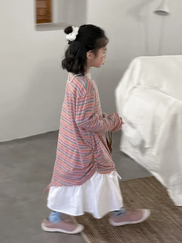 【KID】カラフルストライプ切り替えスウェットワンピース