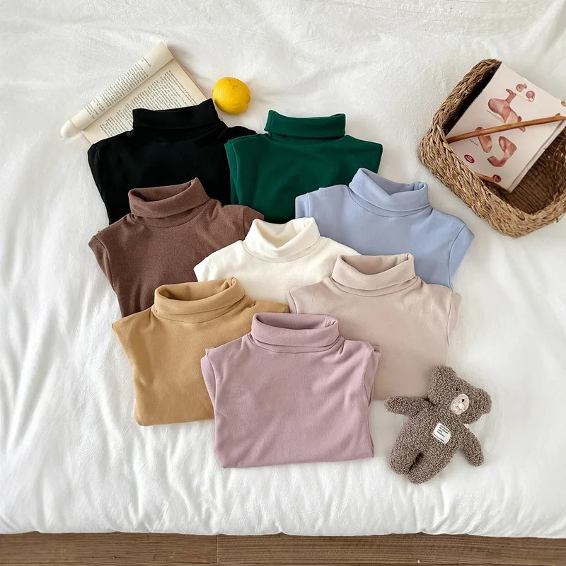 【KID】シンプル無地タートルネック長袖Tシャツ