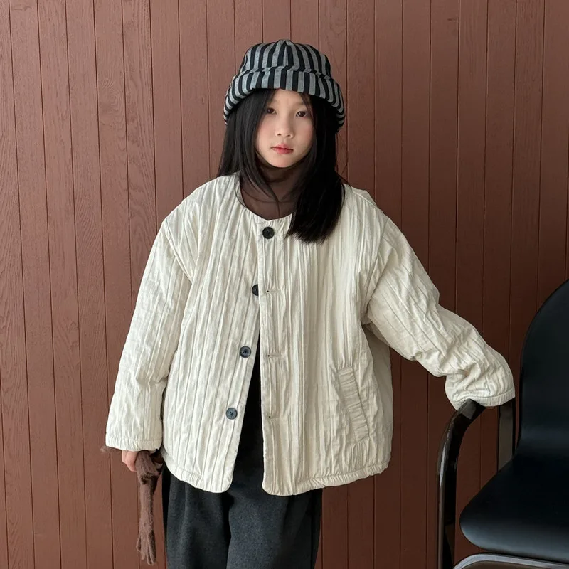 【KID】ストライプキルティングノーカラー中綿ジャケット