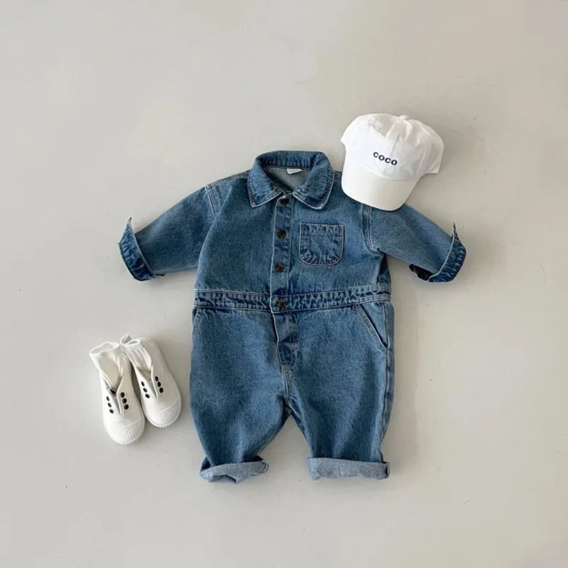 【BABY】デニム長袖ロンパースベビーカバーオール