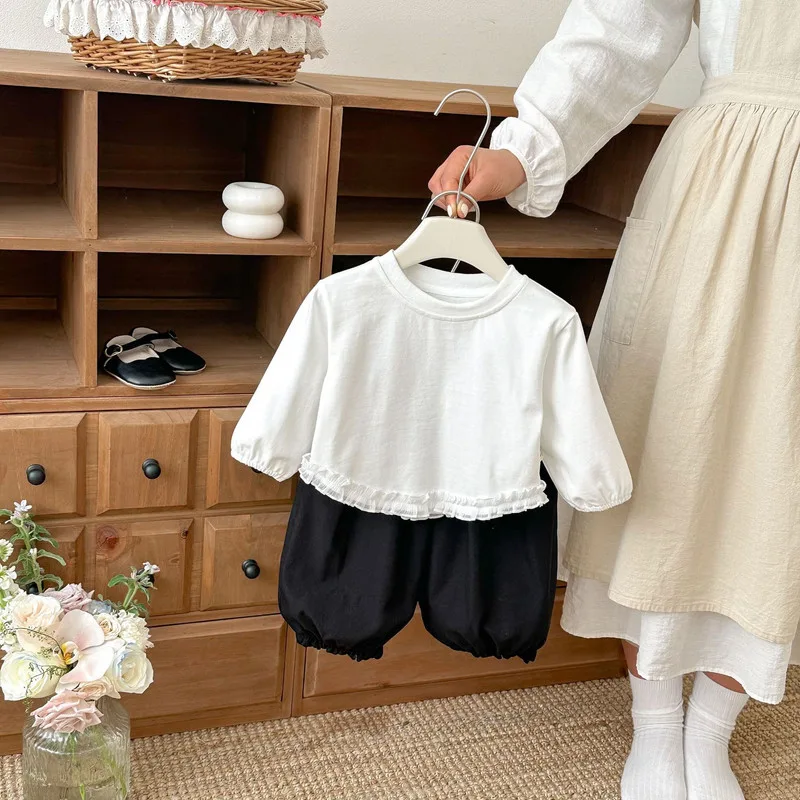 【セット】くま裾フリル長袖Tシャツパンツセットアップ