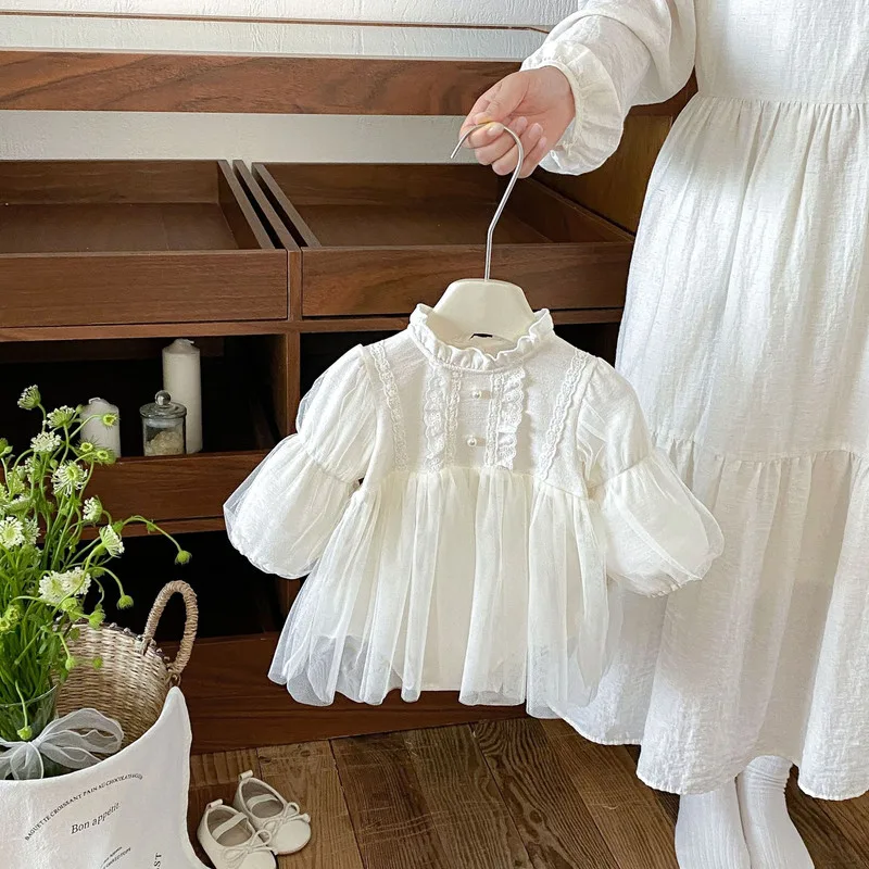 【BABY】シュガーレースチュールフリルドレスロンパース