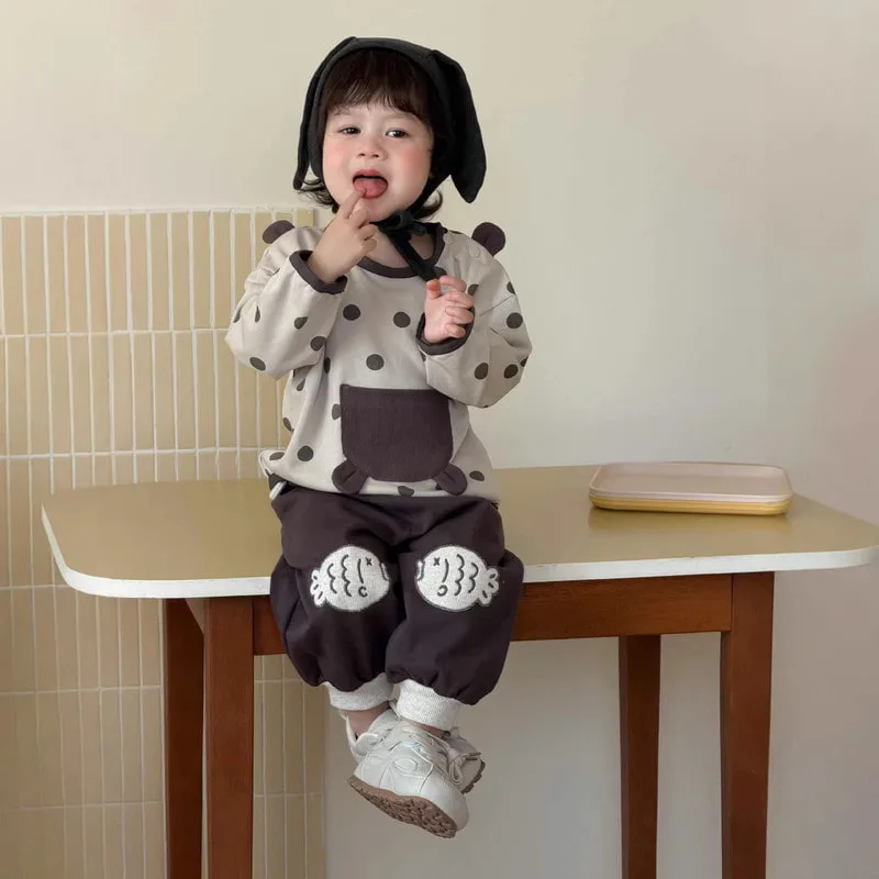 【セット】ドット柄トップスフィッシュブレッドパンツセットアップ
