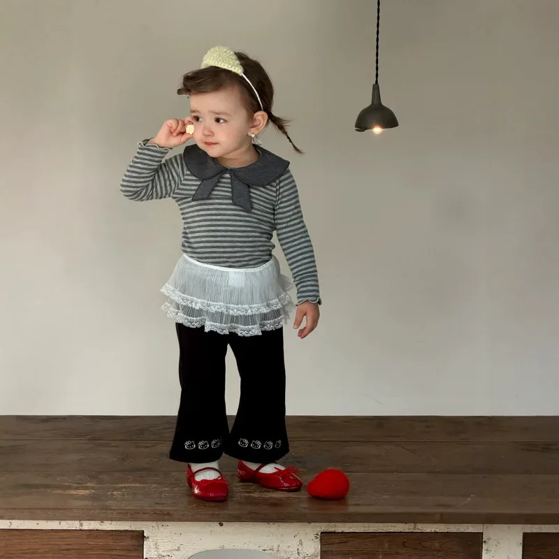 【BABY】ストライプビッグカラー長袖Tシャツ