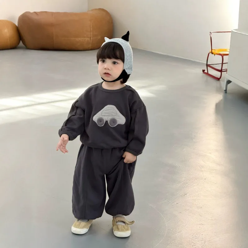 【セット】くるまモチーフグレー長袖上下セット
