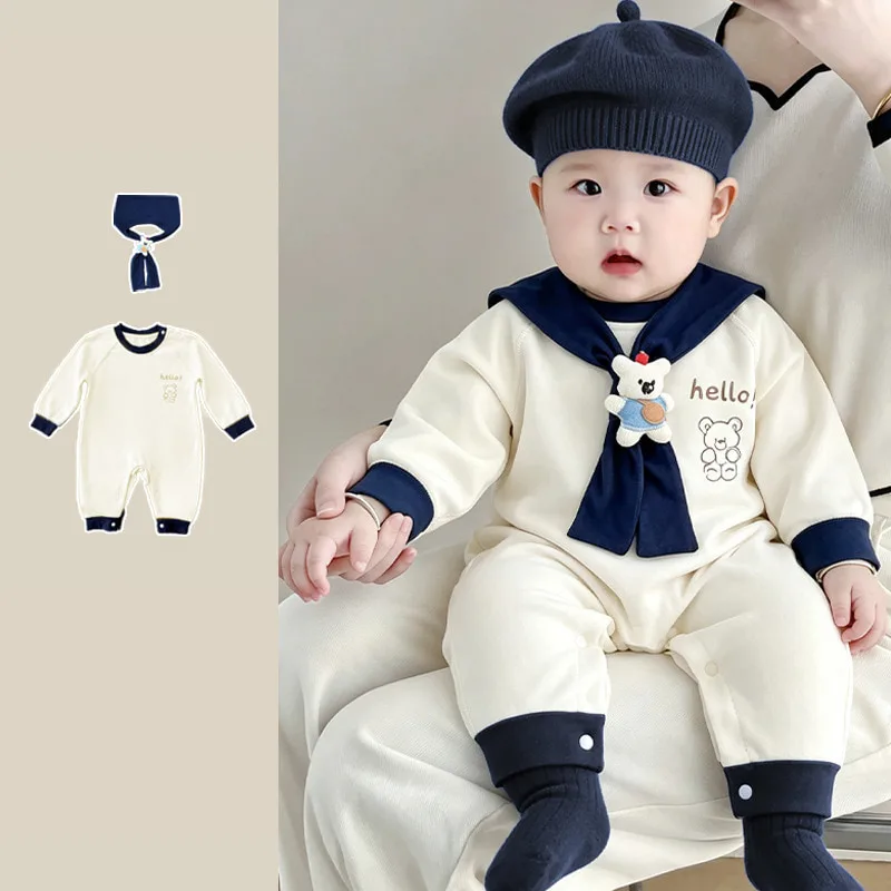 【BABY】ハローくまセーラーカラーロンパース