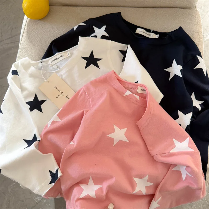 星柄総柄ラウンドネック長袖Tシャツ