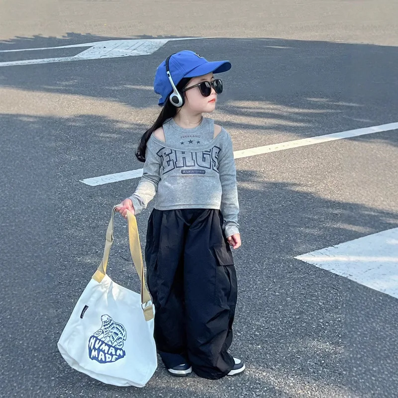 グレー英字ロゴプリント長袖Tシャツ
