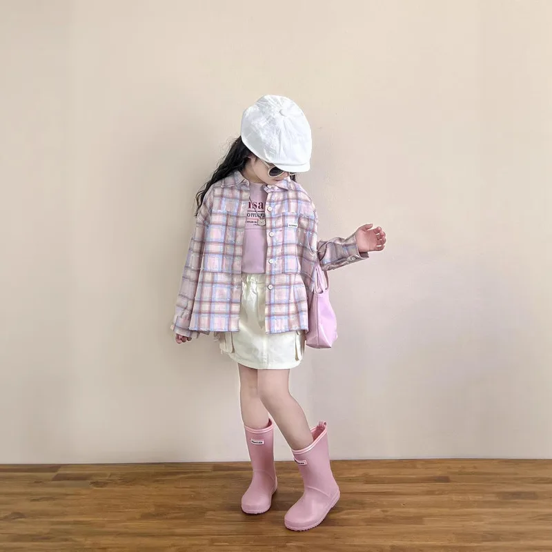 【リンクコーデ】ノースリーブスカートセットアップ／ピンクチェックシャツ
