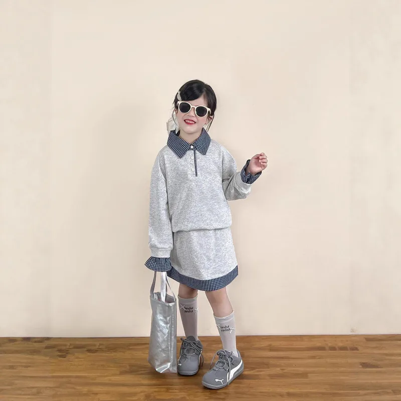 【セット】グレーチェックカラートップススカートセット