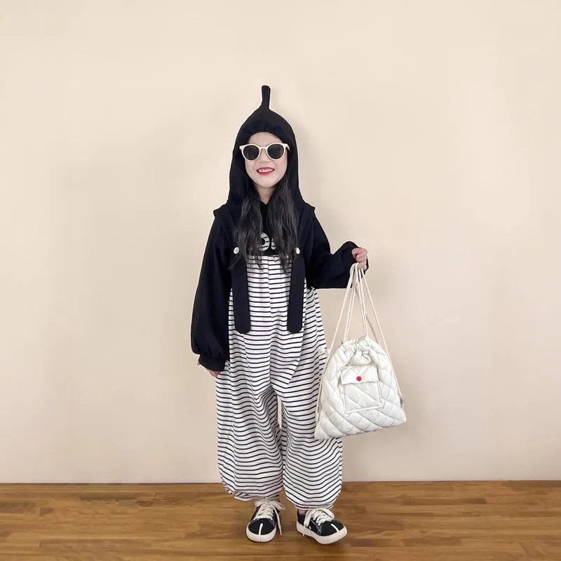 【セット】ストライプTシャツサロペットパンツセット