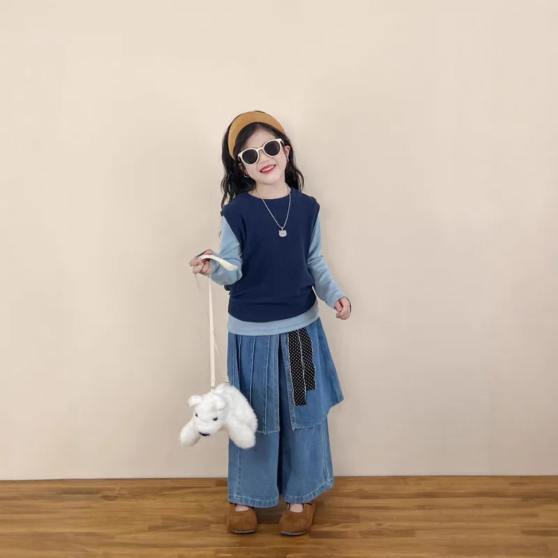 【リンクコーデ】Tシャツ＋ベストセット／デニムパンツ
