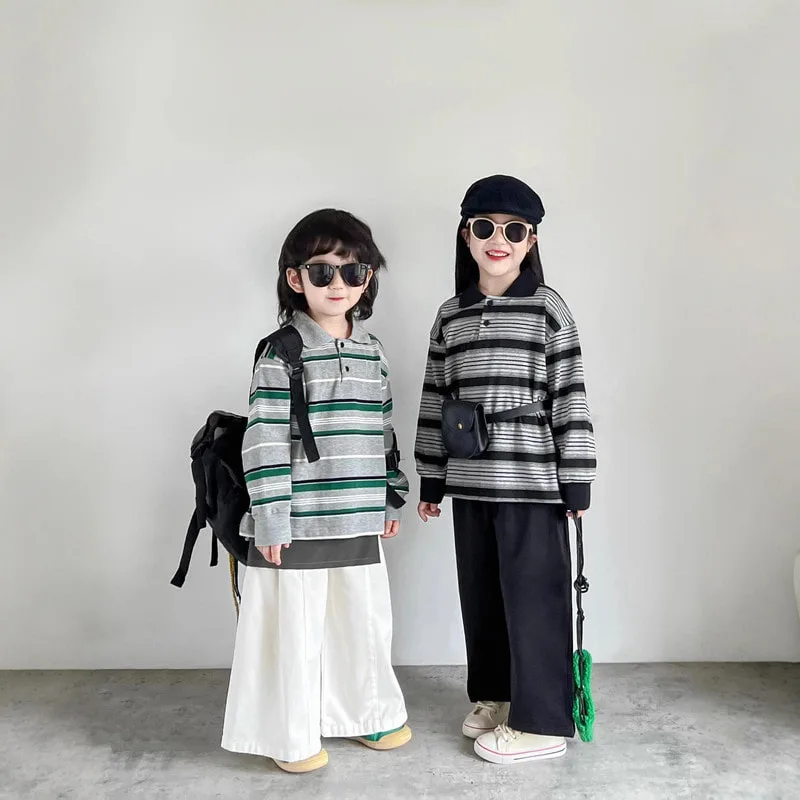 【KID】リアンナストライプポロ長袖Tシャツ