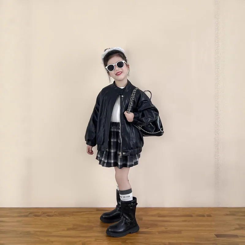 【KID】ブラック立ち襟キッズライダースジャケット