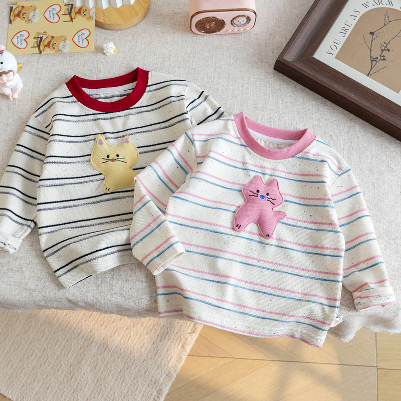 KID】ねこ柄ストライプ長袖Tシャツ｜トップス | skyhug