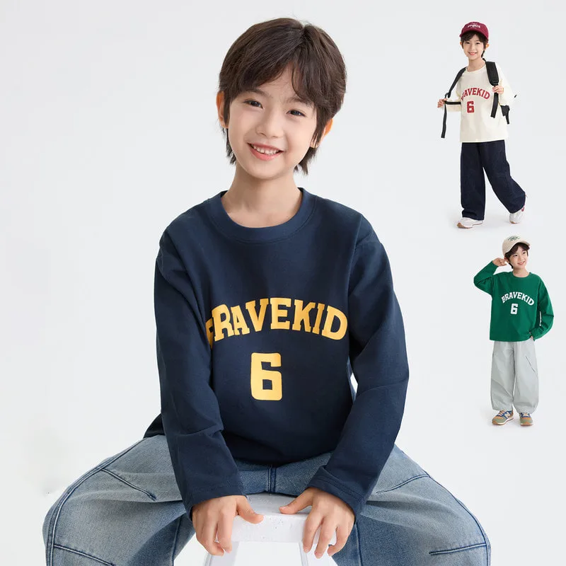 【KID】英字ロゴナンバー6クルーネック長袖Tシャツ