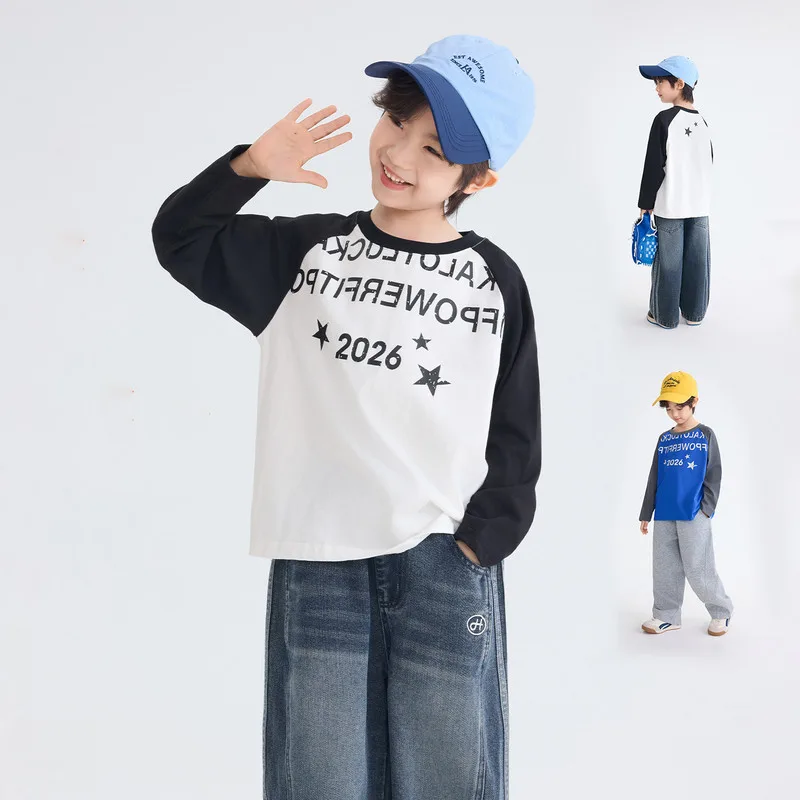 【KID】2026英字プリントラグラン長袖Tシャツ