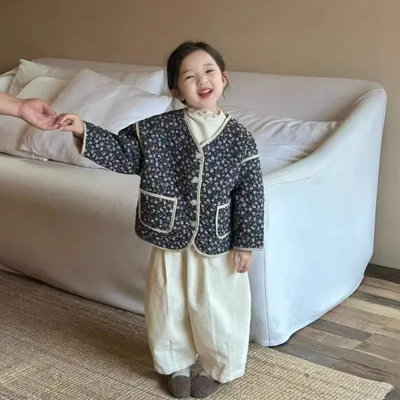 【KID】フラワー柄キルティングパイピングジャケット