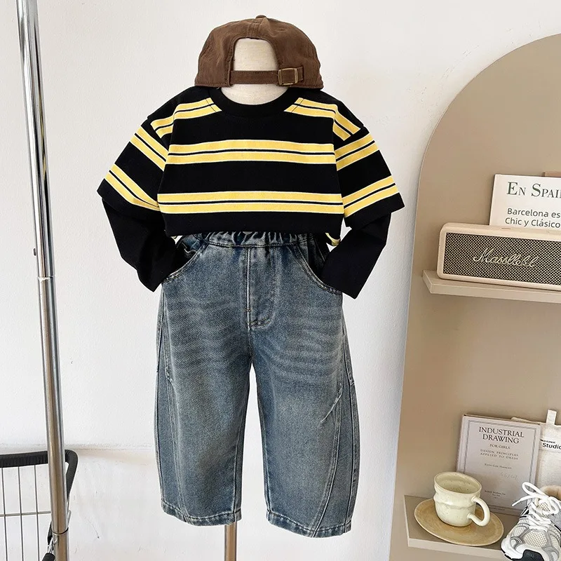 【KID】ステッチデザインキッズデニムパンツ