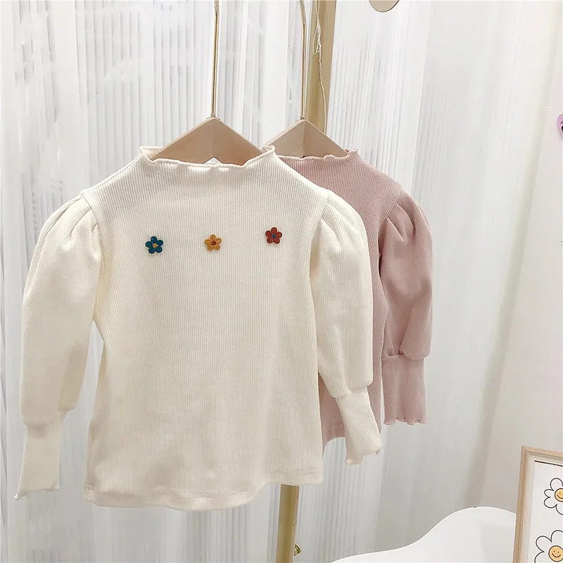 【KID】フラワーモチーフリブ長袖Tシャツ