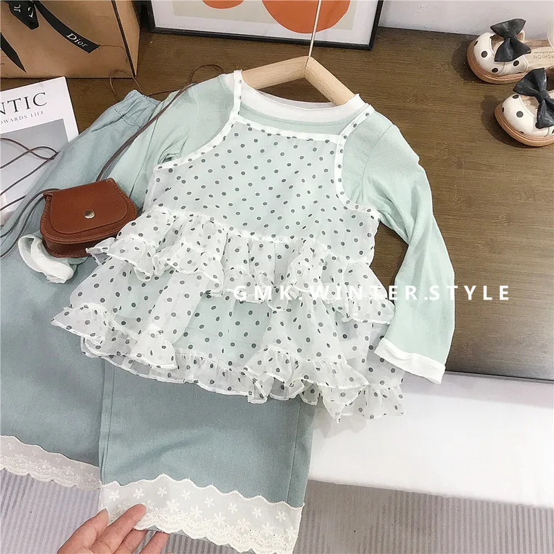 【セット】ドットフリルベスト付きTシャツセット