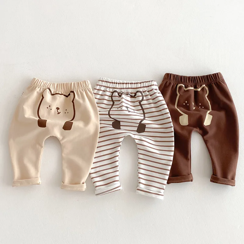 【BABY】くまモチーフストライプベビーパンツ