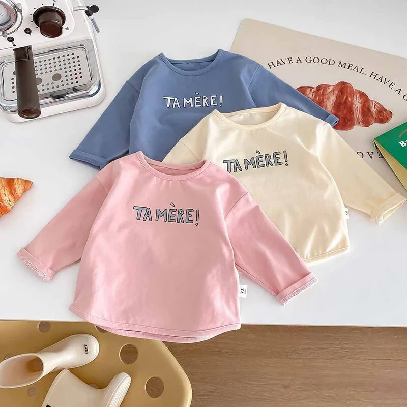 英字プリントクルーネック長袖Tシャツ
