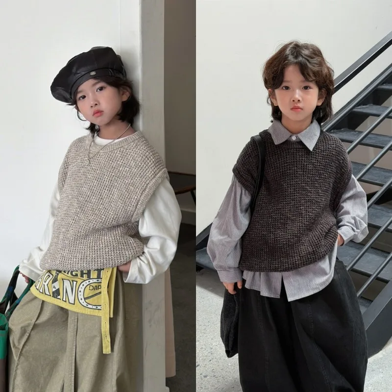 【KID】クルーネック編みニットベスト