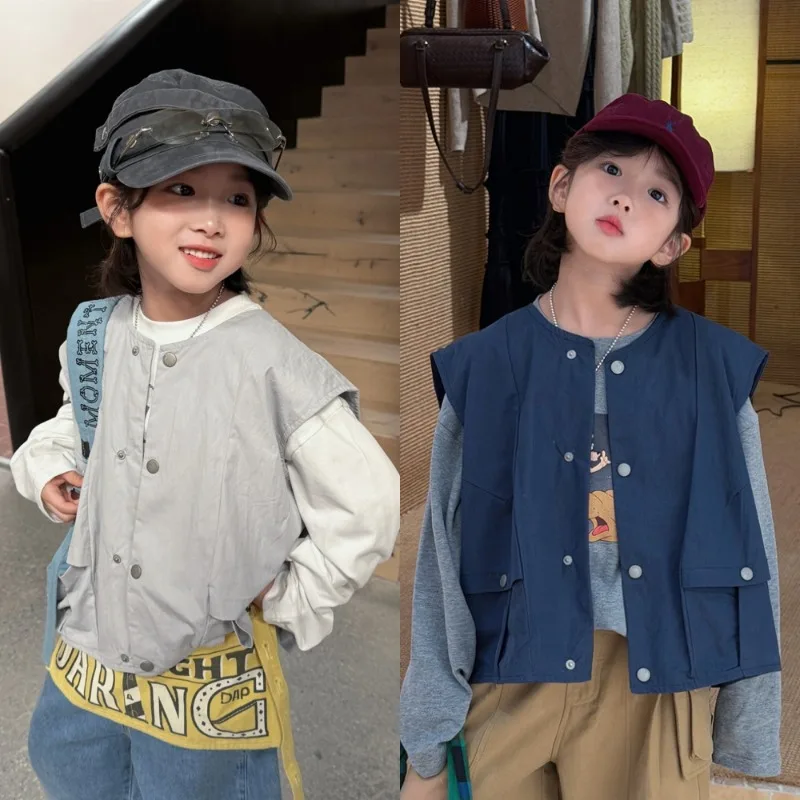 【KID】ショート丈ラウンドネックボタンベスト