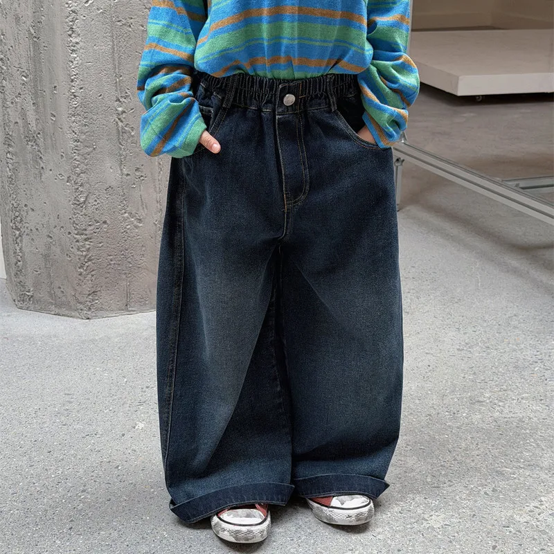 【KID】ダークデニムゴムウエストワイドパンツ