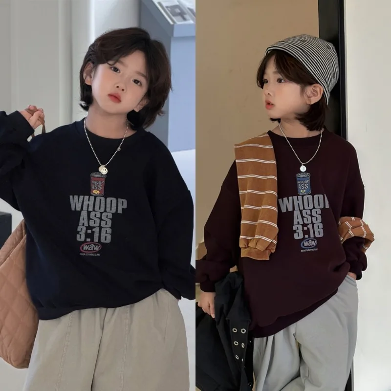 【KID】英字プリントクルーネック長袖Tシャツ