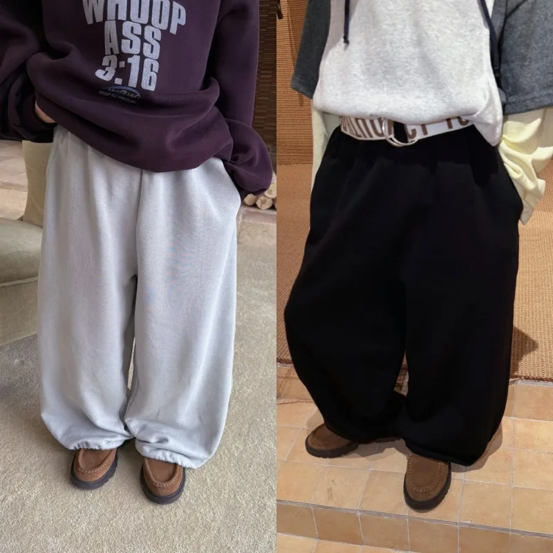 【KID】ワイドシルエット裾ゴムロングパンツ