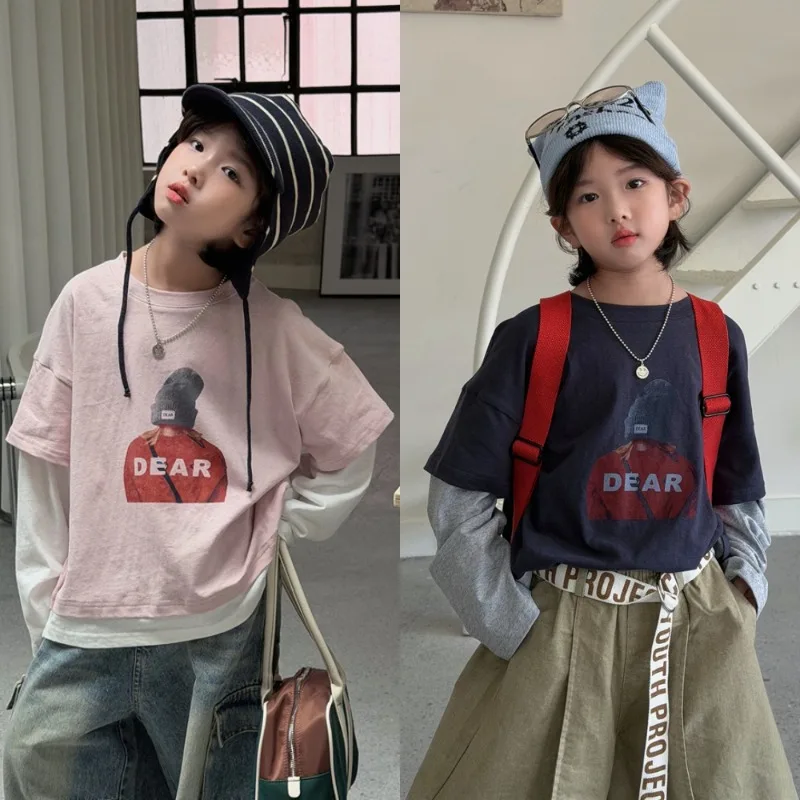【KID】キャラクターグラフィック重ね着風Tシャツ
