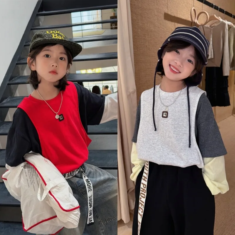 【KID】ナンバーR切替レイヤード長袖Tシャツ