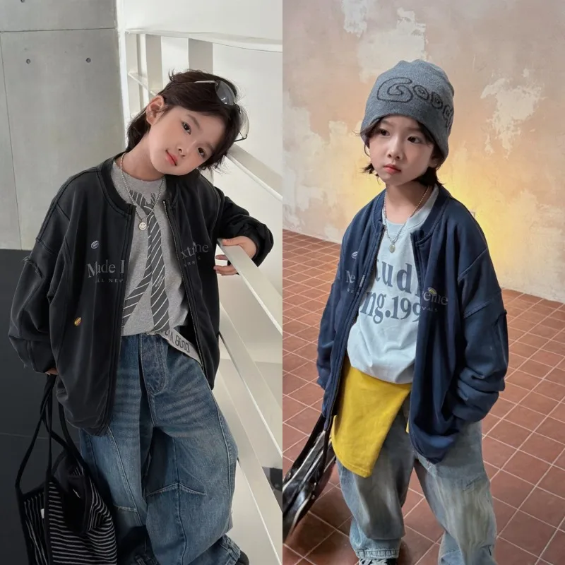 【KID】メイド英字プリントジップアップジャケット