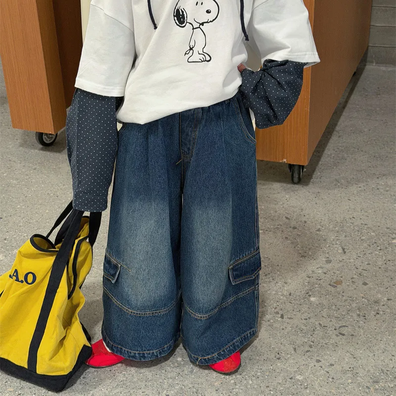 ポケットデザインデニムワイドパンツ