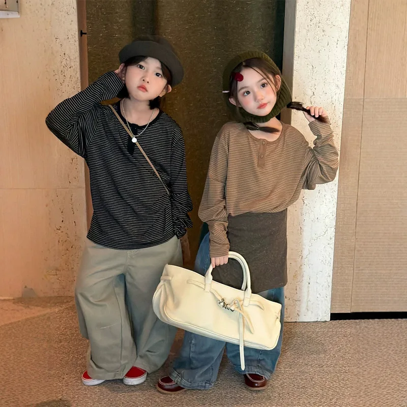 【KID】やわらかストライプクルーネック長袖Tシャツ