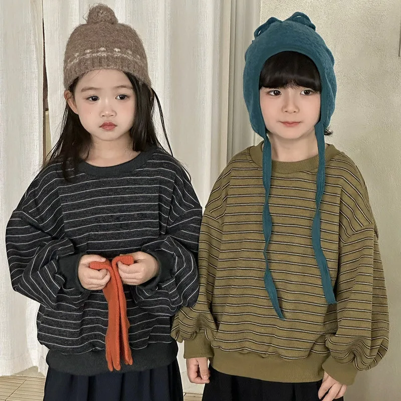【KID】ストライプクルーネック長袖スウェット