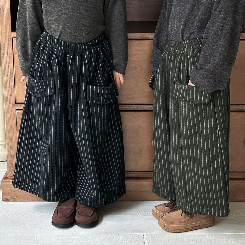 ストライプポケットワイド九分丈パンツ