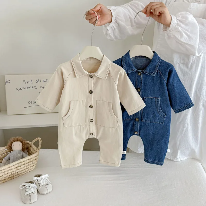 【BABY】襟付きボタンポケット半袖ロンパース
