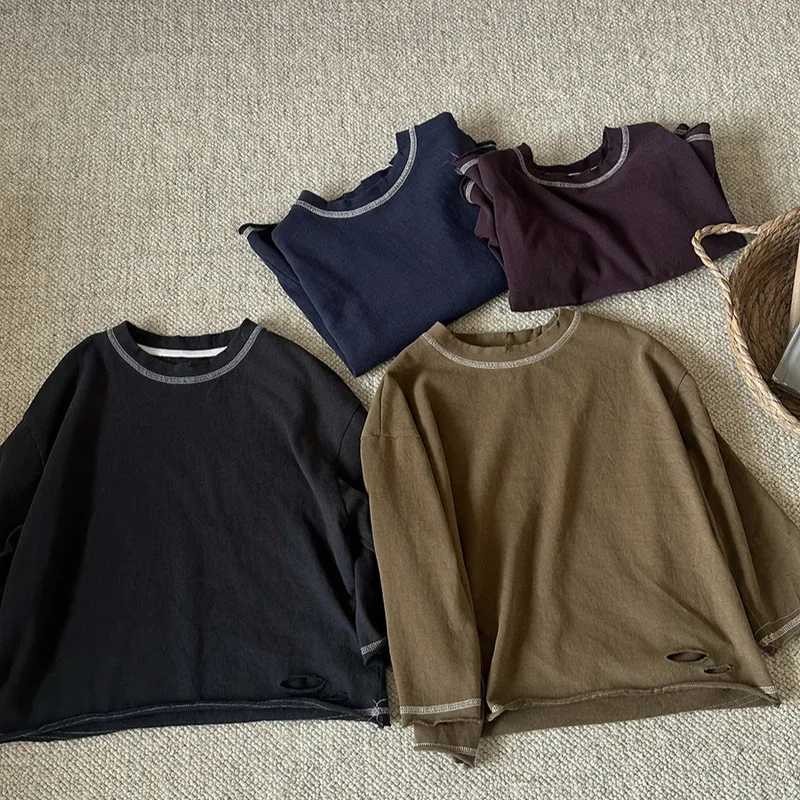 【KID】配色ステッチデザイン長袖Tシャツ