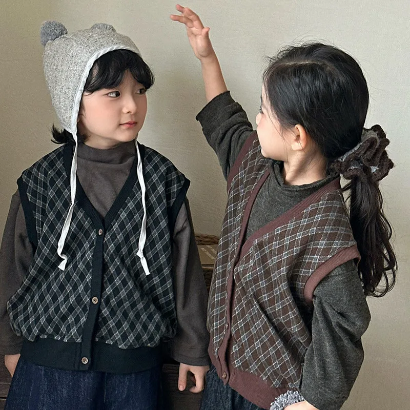 【KID】クラシックチェック柄ボタンベスト