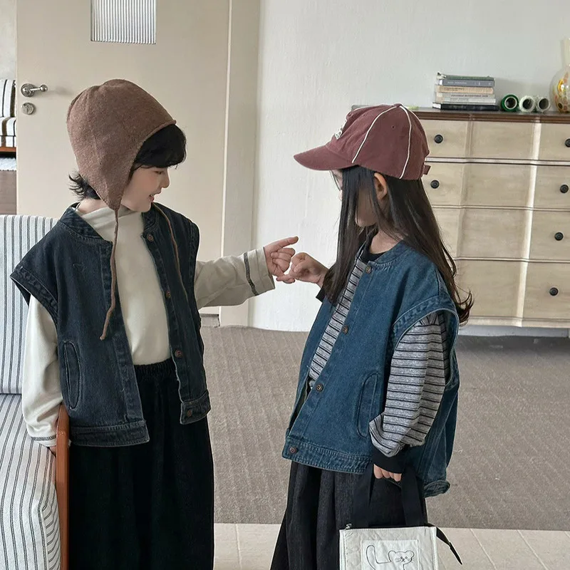【KID】デニムノースリーブボタンベスト