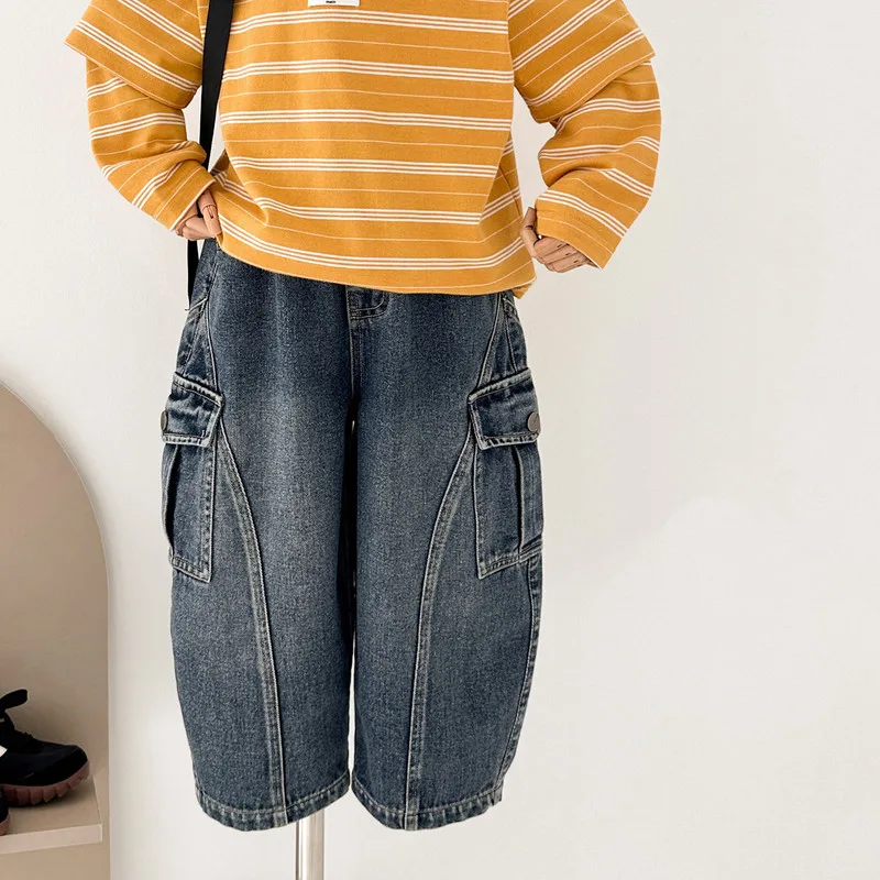 【KID】ワイドシルエットデニムカーゴパンツ