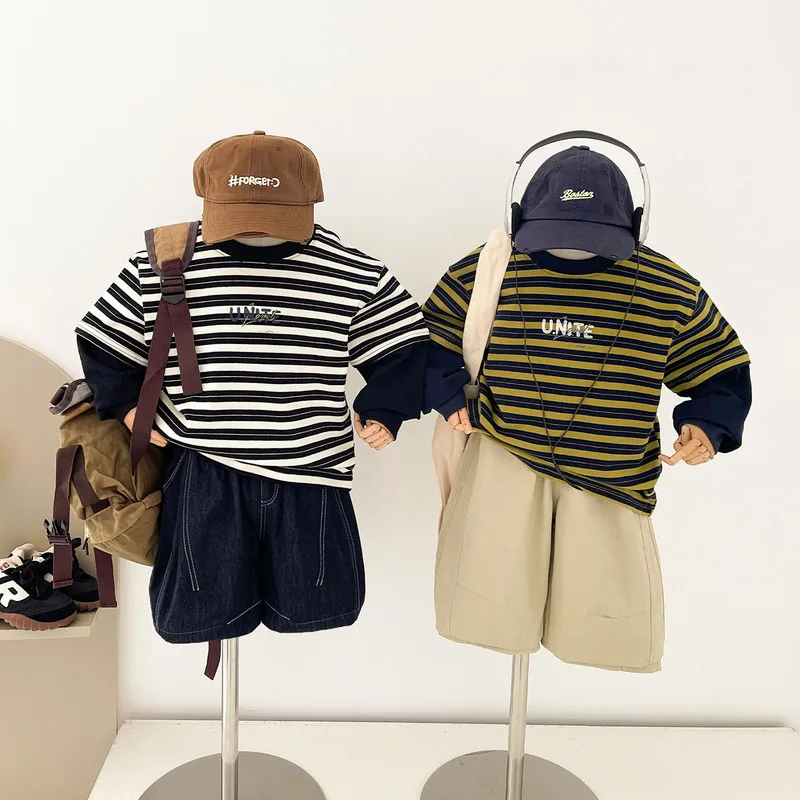【KID】英字ロゴストライプ長袖Tシャツ