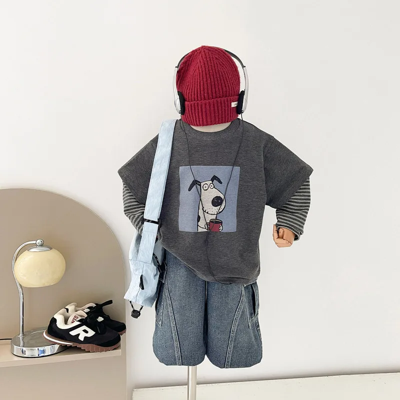 パピー犬プリント長袖Tシャツ