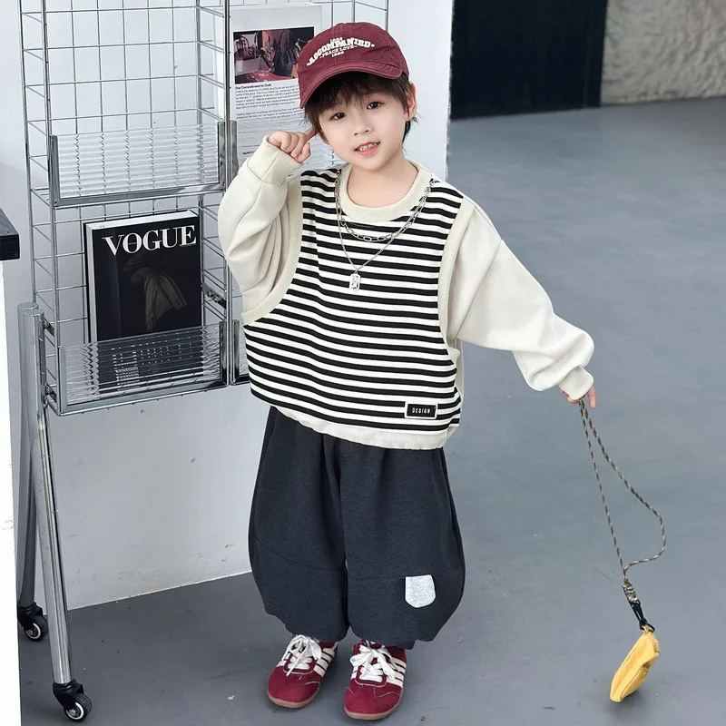 ストライプ長袖トップスパンツセット