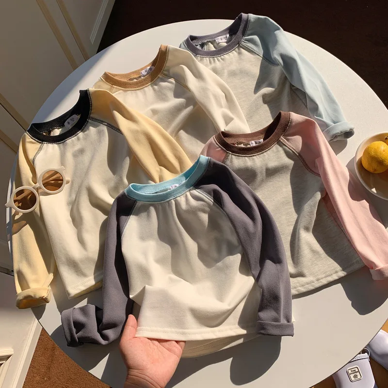 【KID】配色ラグランクルーネック長袖Tシャツ
