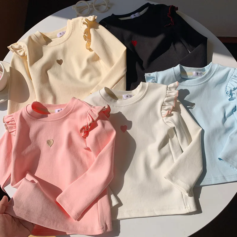 【KID】ハート刺繍フリルカラーロングTシャツ
